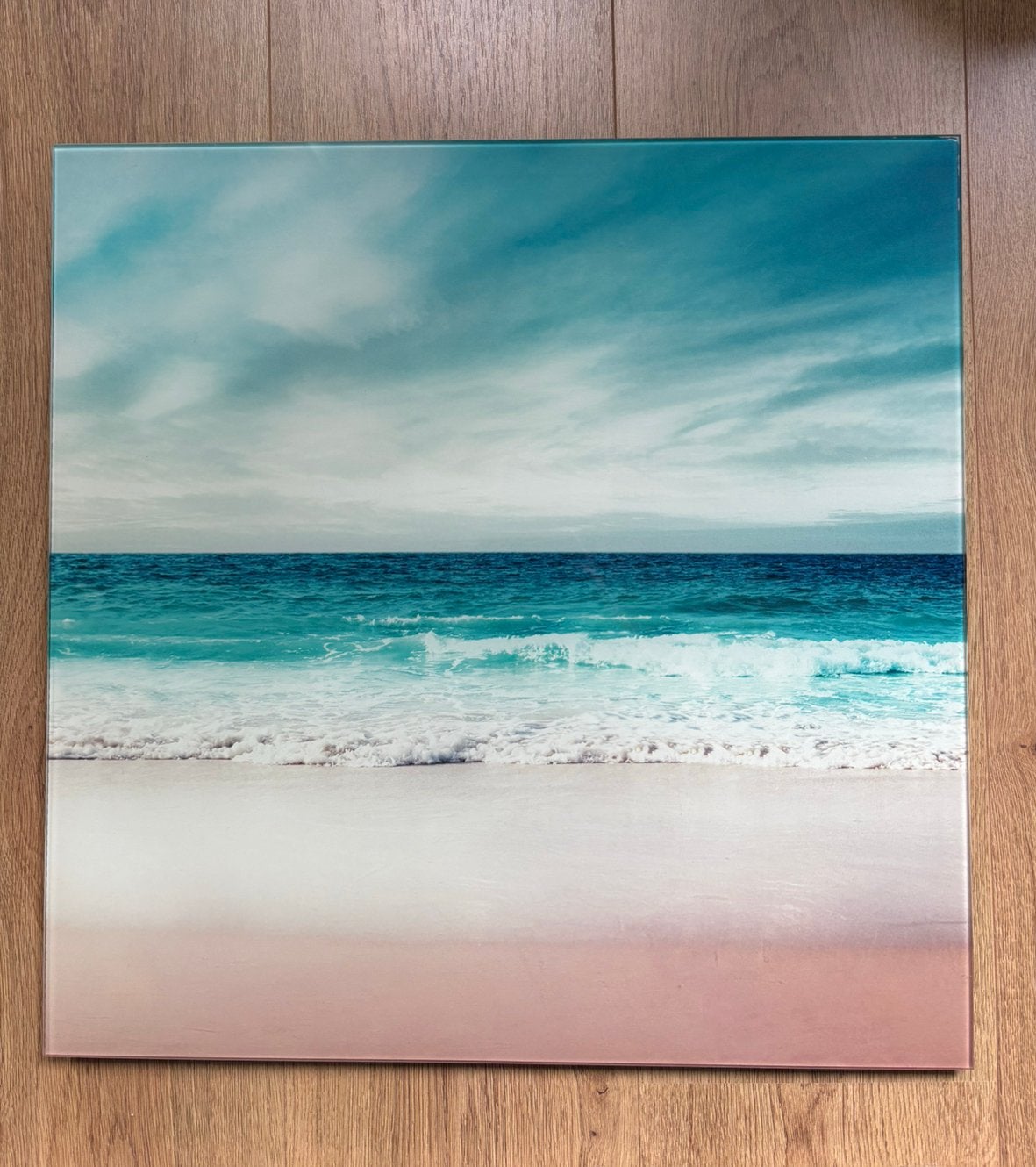Foto op glasplaat strand/beach/zee, Ophalen, 50 tot 75 cm