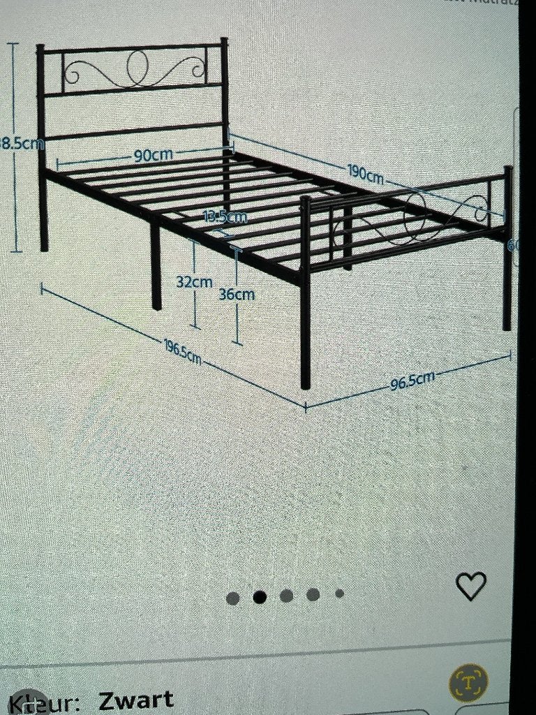 Bed, Ophalen, 90 cm, Eenpersoons, Zwart
