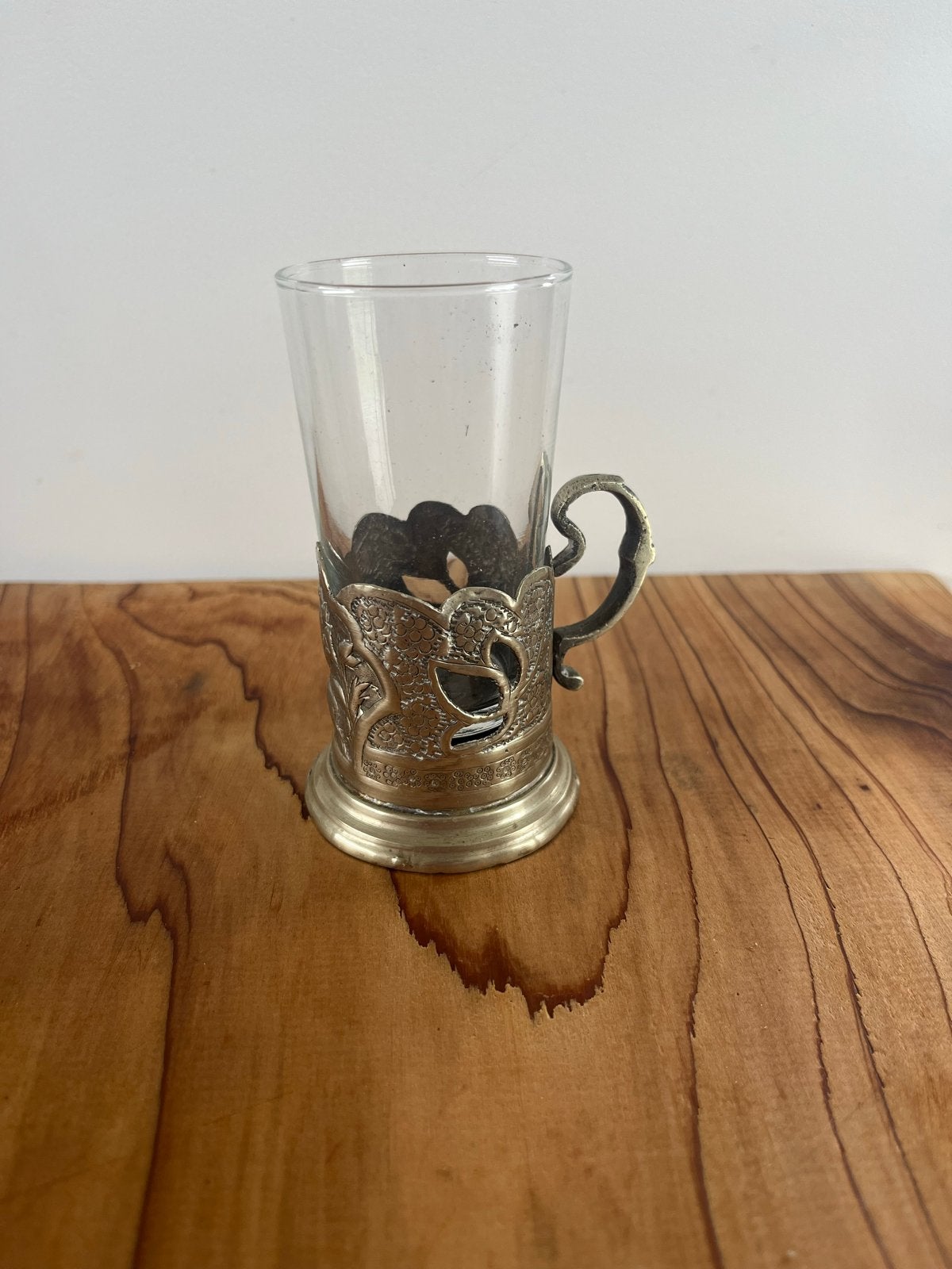 Vintage theeglas met metalen houder, Ophalen of Verzenden