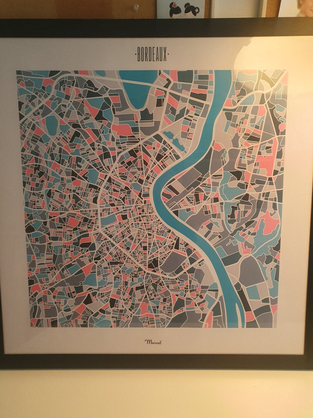 Poster Bordeaux in zwarte lijst, Ophalen, Met lijst, Vierkant, Zo goed als nieuw