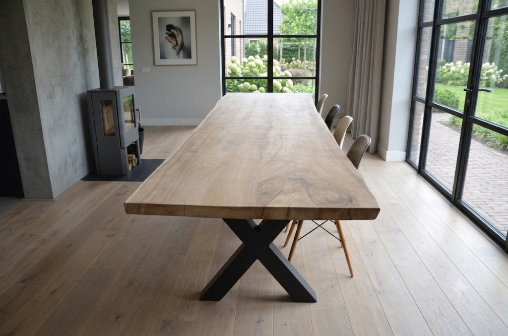 Suar boomstamtafel 350 cm-  BT195 – 3,5 m boomstamtafel, Metaal, Rechthoekig, Nieuw, 200 cm of meer