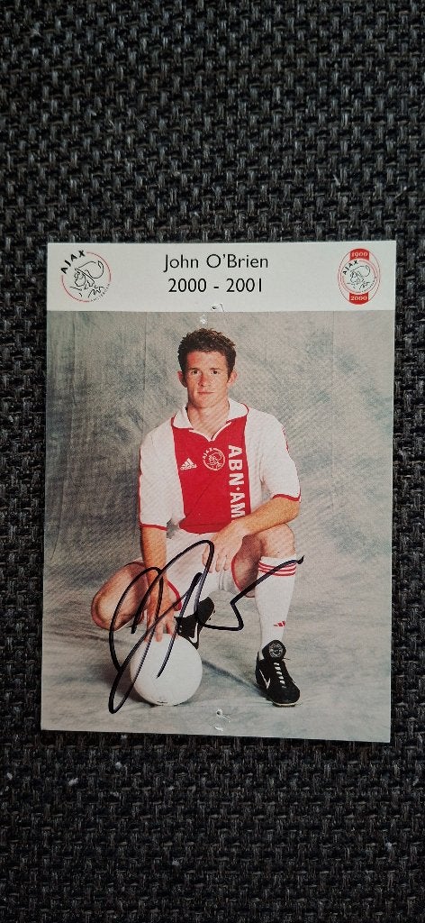 Spelerskaart met handtekening; John O'Brien # Ajax, Ophalen of Verzenden, Gebruikt, Ajax, Spelerskaart