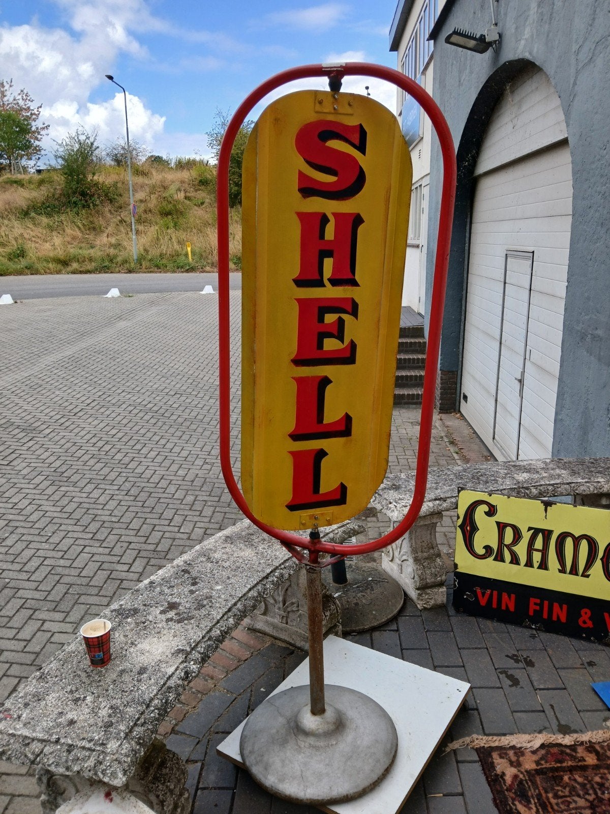 Vintage shell reclamebord dubbelzijdig windvaan, Ophalen, Reclamebord, Gebruikt, Info@shell.com
