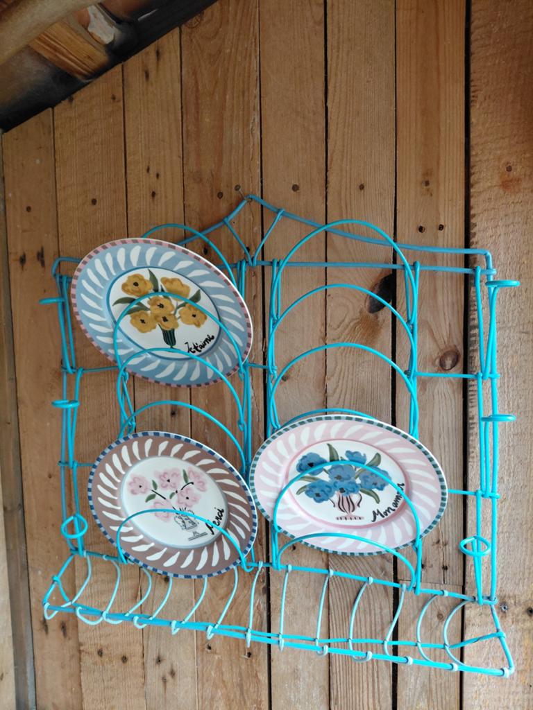 Vintage turquoise afdruiprek / bordenrek, Ophalen, Overige materialen, Gebruikt, Overige typen