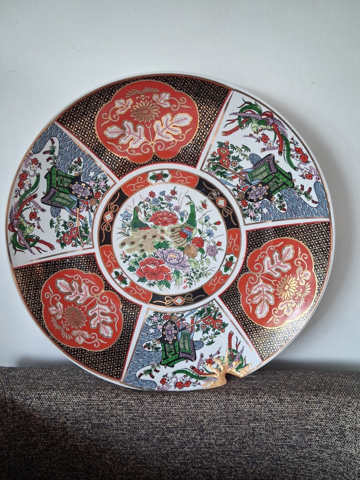 Kintsugi china XXL bord/schaal 41,5 cm doorsnede, Antiek en Kunst, Antiek | Wandborden en Tegels, Ophalen of Verzenden