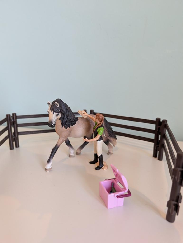 Schleich 42279 verzorgingsset met paard en ruiter, Ophalen of Verzenden, Zo goed als nieuw