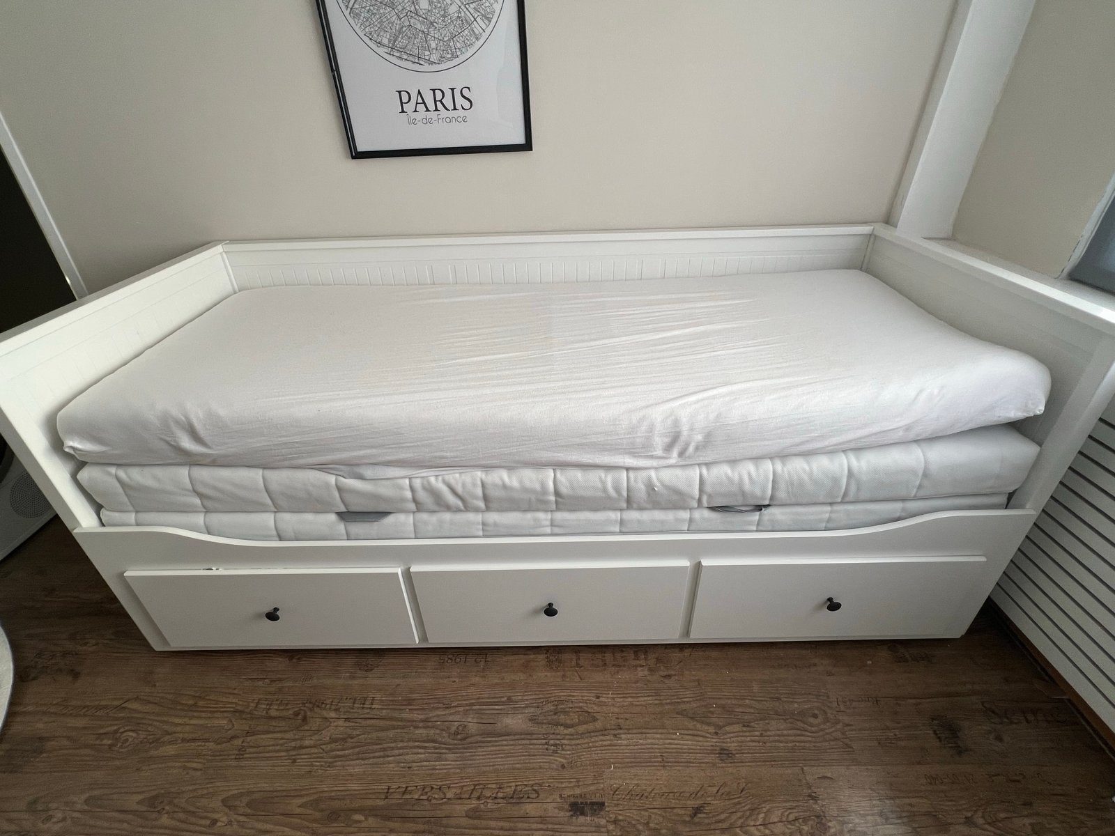 IKEA Hemnes Bedbank met 3 lades en 3 matrassen, Ophalen, Wit, Tweepersoons, 80 cm
