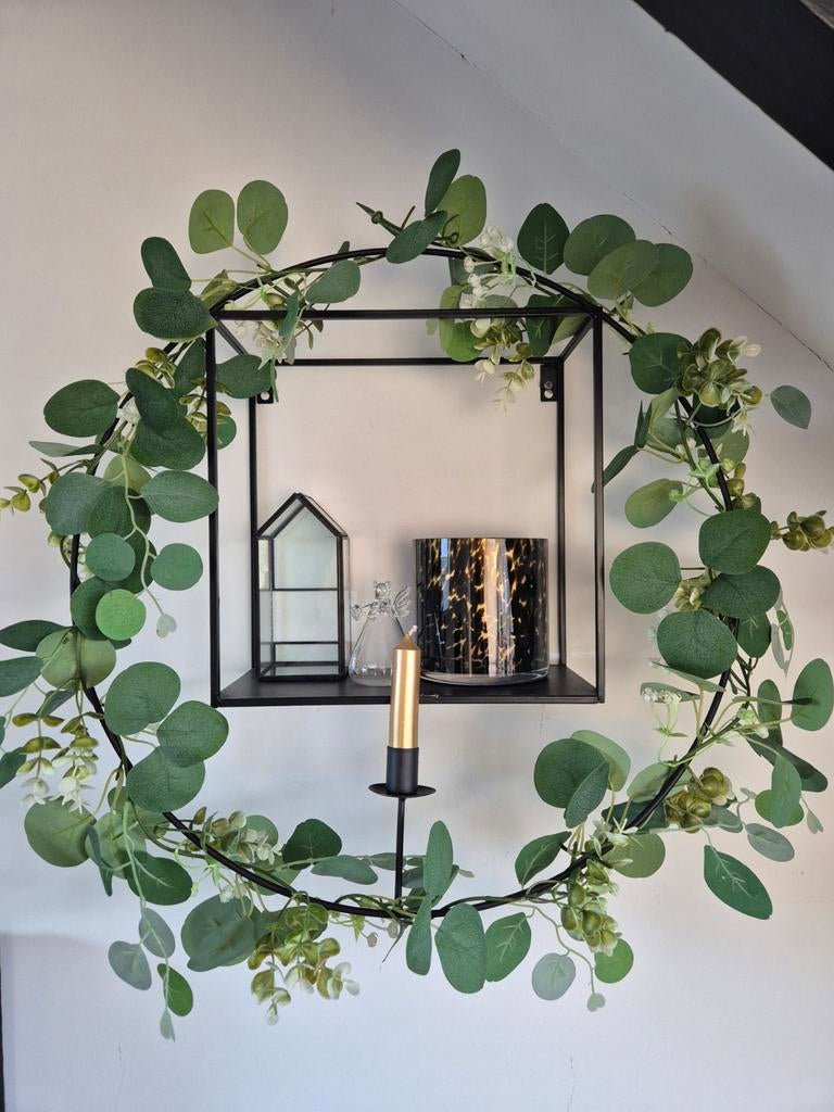 Mooie metalen ring met kunst eucalyptus en kaarsje, Huis en Inrichting, Woonaccessoires | Overige, Ophalen