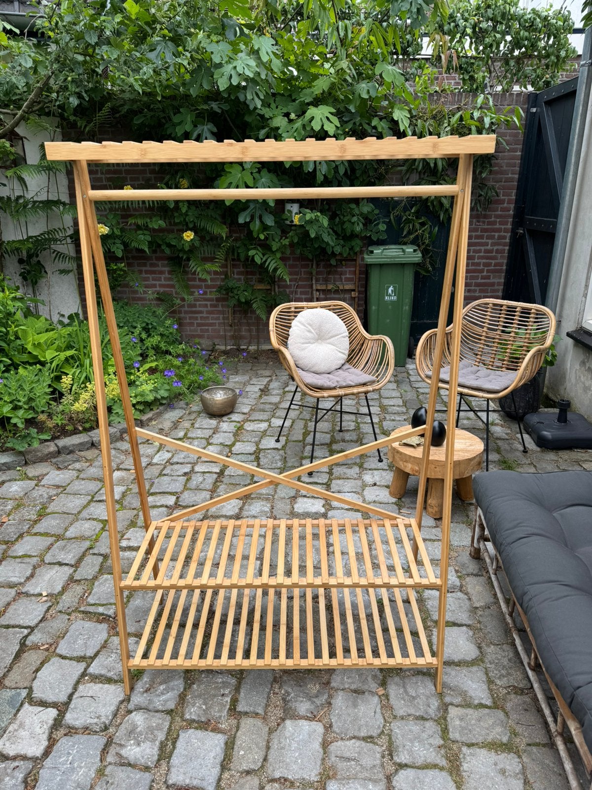 Bamboe kledingrek met schoenenplank, Ophalen, Zo goed als nieuw