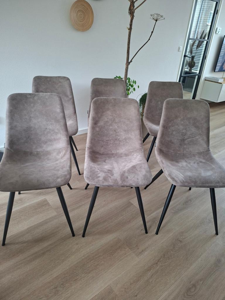 6 Eetkamerstoelen van Knibbeler (mxsofa) taupe, Ophalen, Zo goed als nieuw, Overige kleuren, Vijf, Zes of meer stoelen