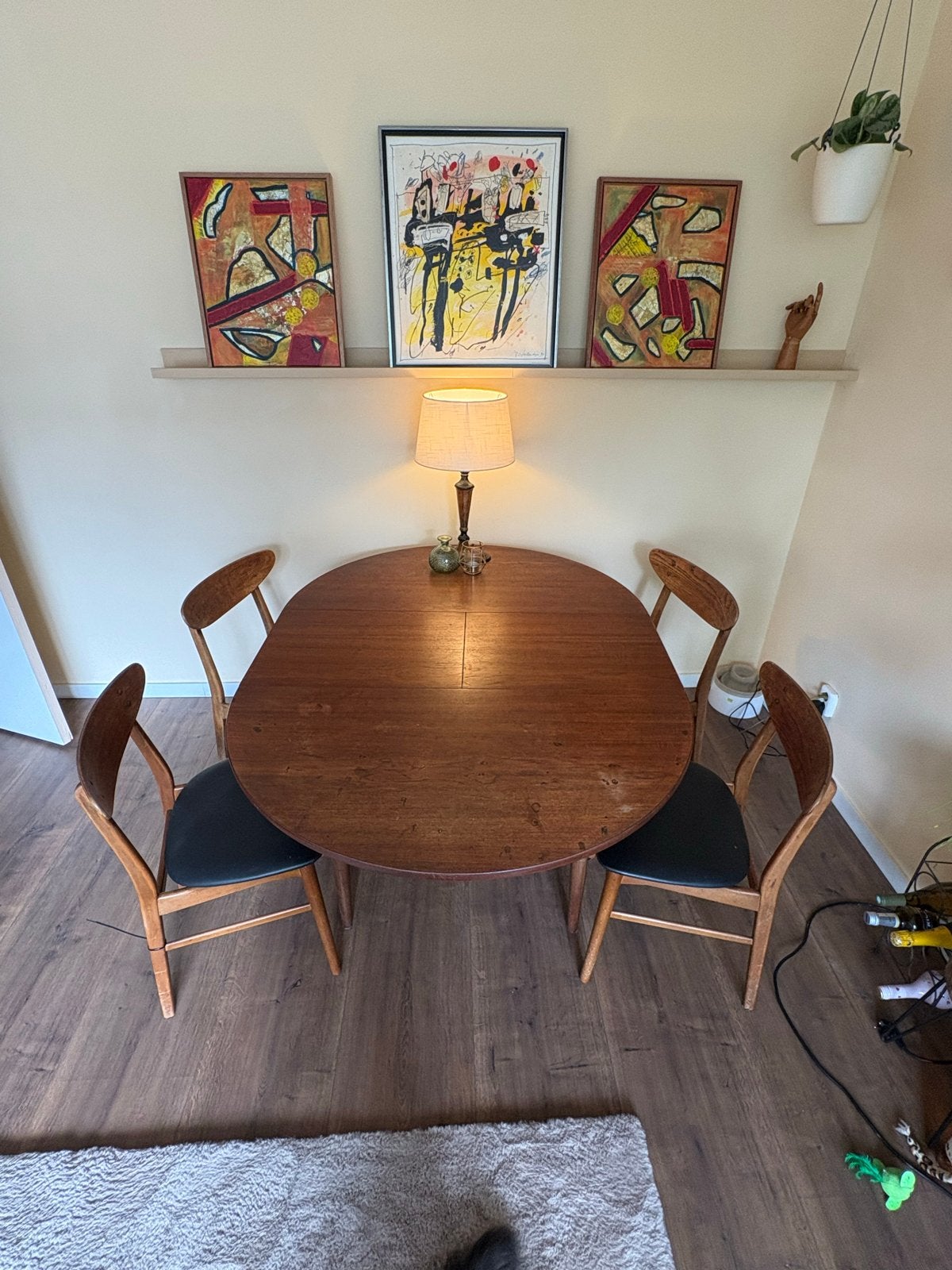 Deense uitschuifbare eettafel met 4 stoelen - Teak, Huis en Inrichting, Tafels | Eettafels, Ophalen, Gebruikt, 100 tot 150 cm