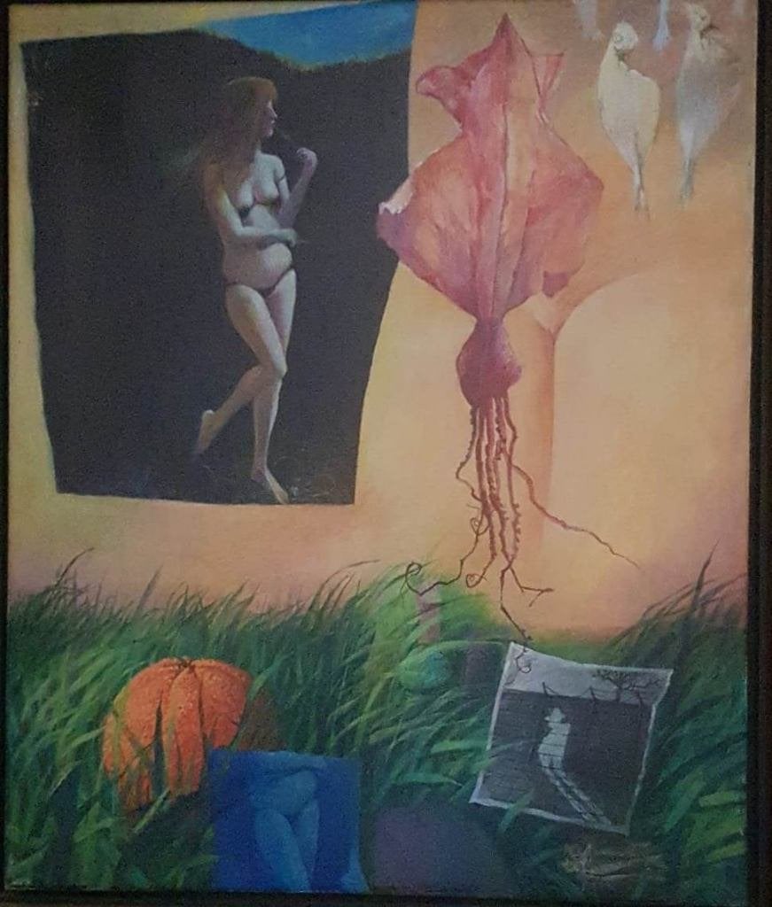 Nicolaas Wijnberg(1918) Olie doek " Surrealistisch" Ges Ged, Antiek en Kunst, Kunst | Schilderijen | Modern, Figuren, Ophalen of Verzenden