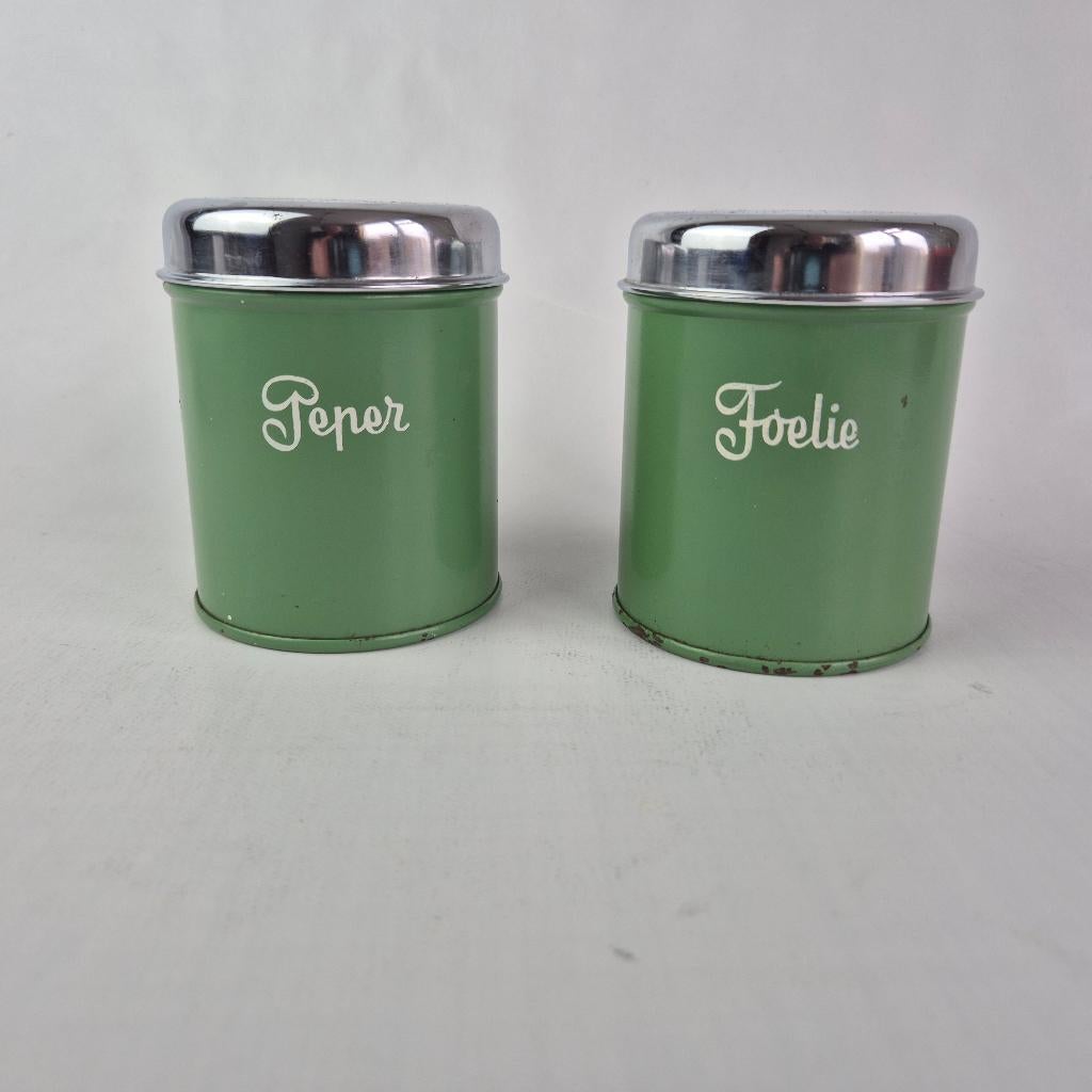 Vintage Brabantia blikken peper en foelie groen, Ophalen of Verzenden, Gebruikt, Overige, Overige merken