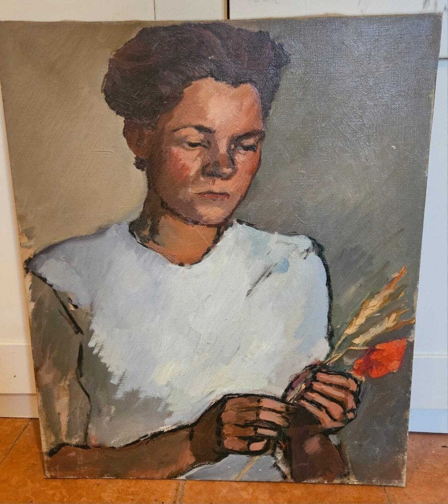 Vrouw met korenaren - Catalaanse School - Olieverfschilderij, Antiek en Kunst, Kunst | Schilderijen | Klassiek, Portret of Personen