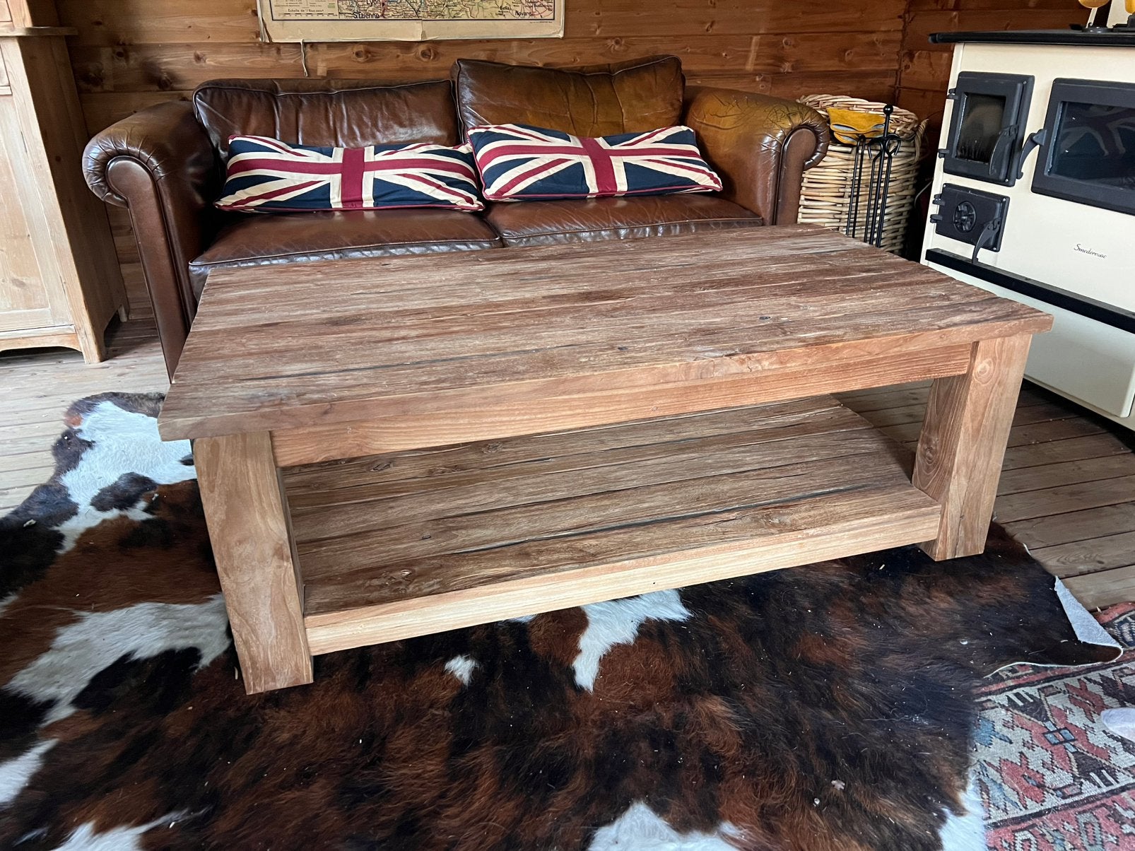 Salontafel Tower Living 130x85x45cm, Ophalen, 100 tot 150 cm, Teakhout, 50 tot 100 cm