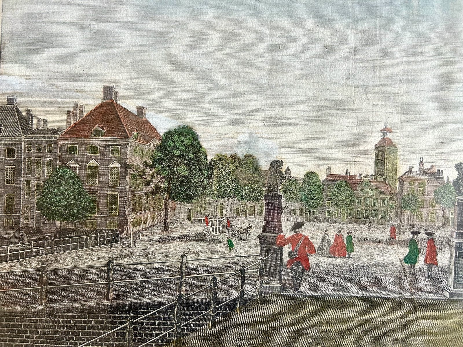 Antieke kopergravure, kijkkastprent ca 1750 Den Haag La Haye, Met tekst, Stadsgezicht, Ophalen of Verzenden, Gravure