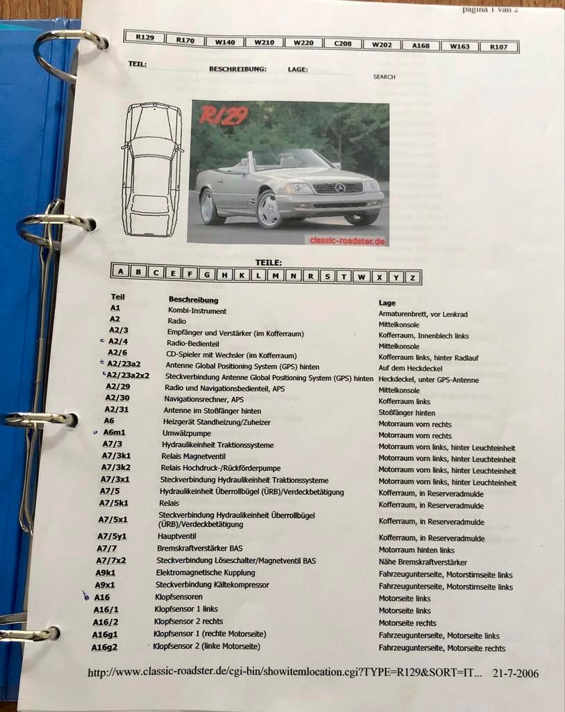 Mercedes 500 SL Roadster Informatieboek, Boeken, Ophalen of Verzenden, Zo goed als nieuw, Mercedes