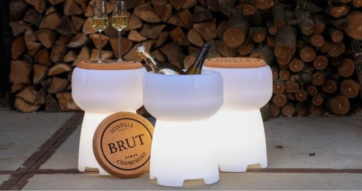 BRUT, Wijnkoeler met verlichting en speaker, Tuin en Terras, Buitenverlichting, Zo goed als nieuw, Kunststof, Minder dan 50 watt