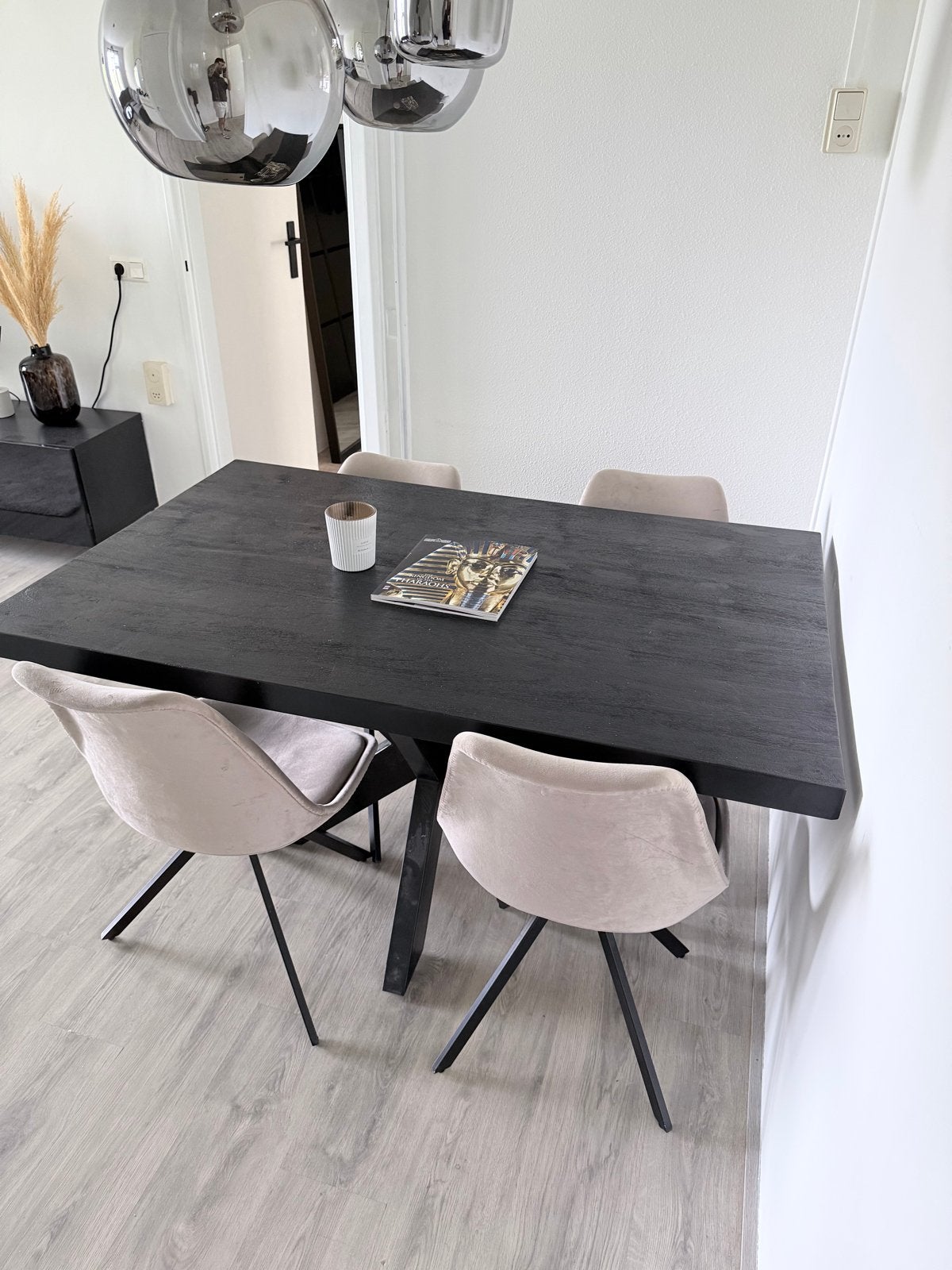 Mangohouten eettafel met stoelen, Huis en Inrichting, Tafels | Eettafels, Ophalen, Gebruikt, 100 tot 150 cm, 150 tot 200 cm