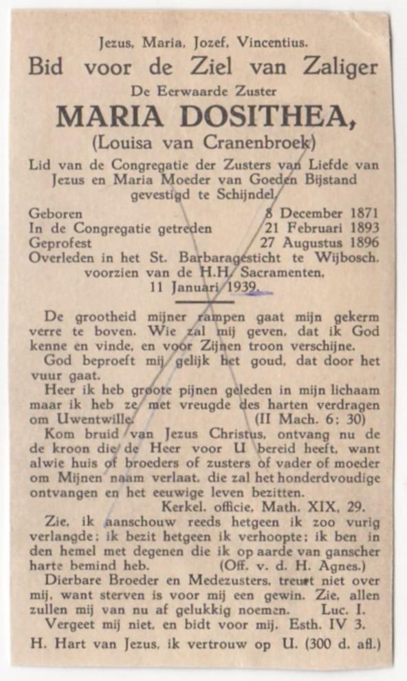 zr. Louisa van Cranenbroek 1871 Budel + 1939 Wijbosch, 67 jr, Verzenden