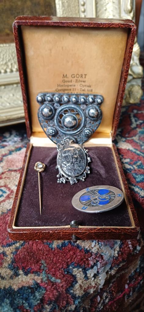 Goed bod zilver en gouden spelt artnouvo hanger, Ophalen of Verzenden, Zilver