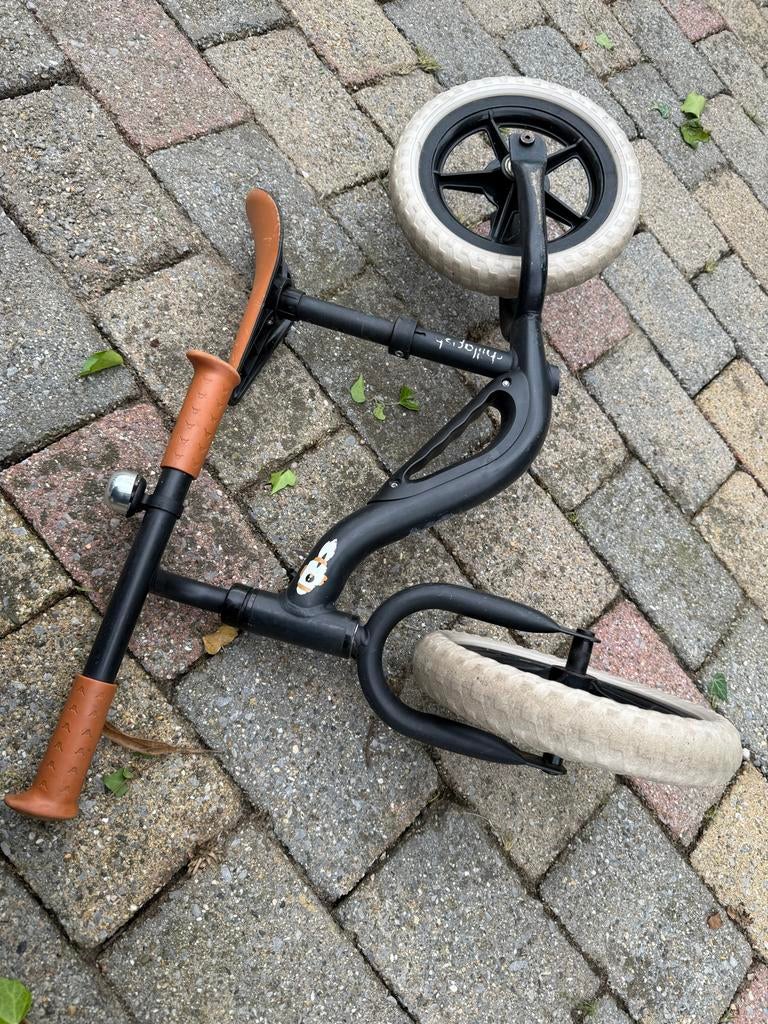 Kinderloopfiets zwart met bruin zadel en handvatten, Ophalen of Verzenden, Zo goed als nieuw