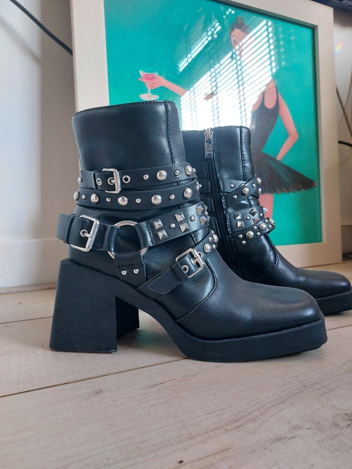 Steve Madden Kolton boots maat 39 met plateauzool en spikes, Zwart, Lage of Enkellaarzen, Steve Madden, Ophalen of Verzenden