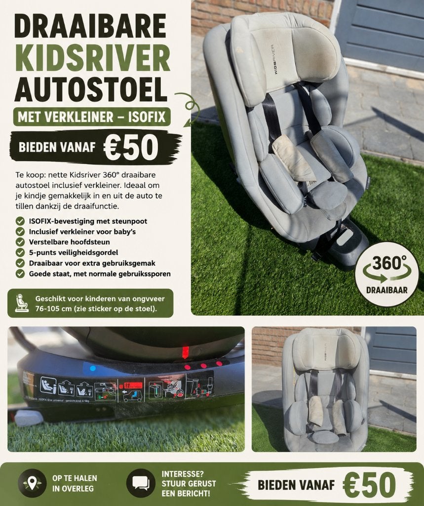 Draaibare autostoel, Kinderen en Baby's, Autostoeltjes, Ophalen, 9 t/m 18 kg, Zo goed als nieuw, Isofix