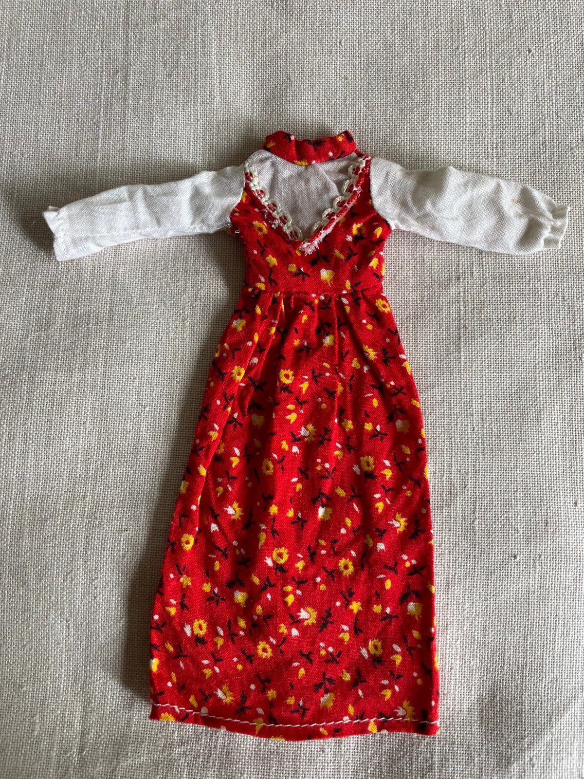 Vintage Maty Quant Daisy Barbie jurk met vaste blouse 1970s, Ophalen of Verzenden, Gebruikt, Kleertjes