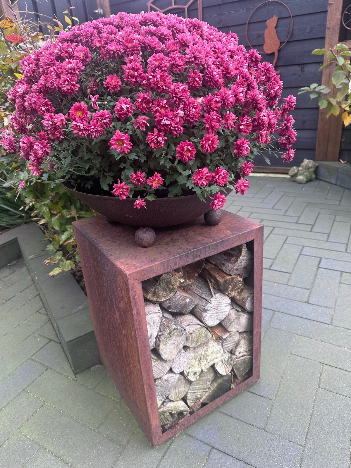 Cortenstalen plantenbak met houtopslag, Tuin en Terras, Ophalen, Balkon, Minder dan 60 cm, Vierkant