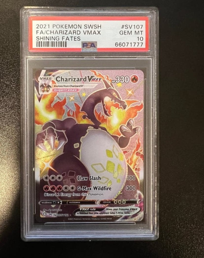 Charizard VMAX SV107/SV122 Shining Fates PSA 10 Pokémon Kaar, Hobby en Vrije tijd, Verzamelkaartspellen | Pokémon, Ophalen, Zo goed als nieuw