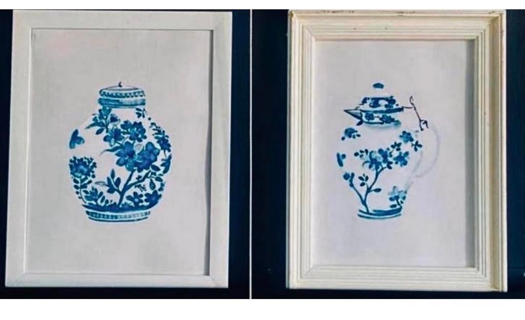 2 Ikea Delfts blauwe posters in gratis lijsten - 35x45 cm, Ophalen of Verzenden, Gebruikt, Foto of Poster, Minder dan 50 cm