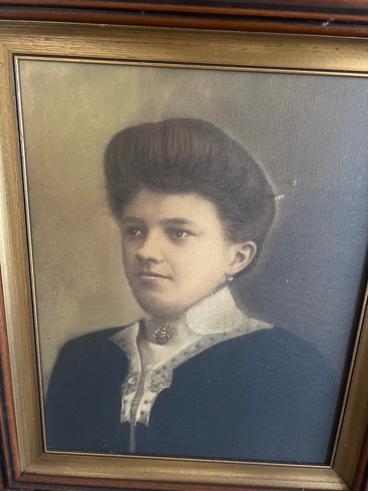 Antiek Portret van Dame in Houten Lijst, Ophalen of Verzenden
