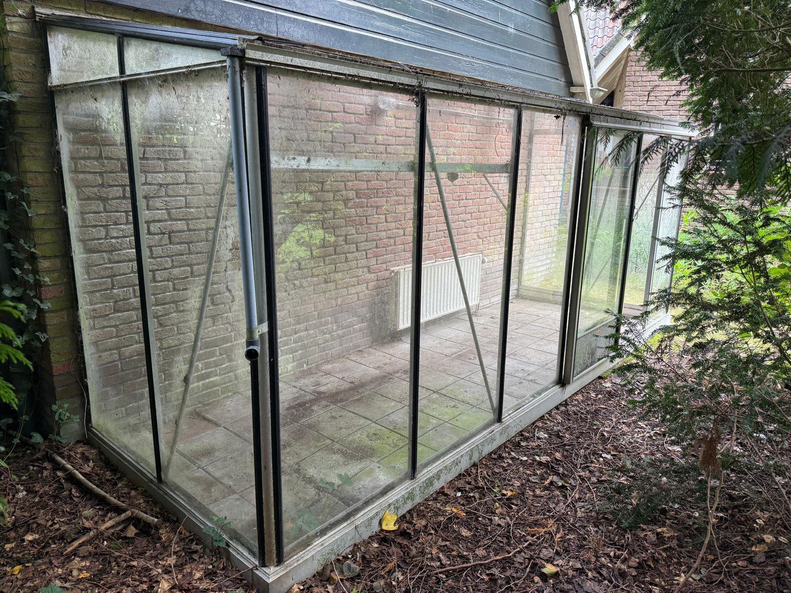 Glazen tuinkas/muurkas - 452x155x210 - aluminium frame, Tuin en Terras, Ophalen, Gebruikt, Muurkas, Aluminium
