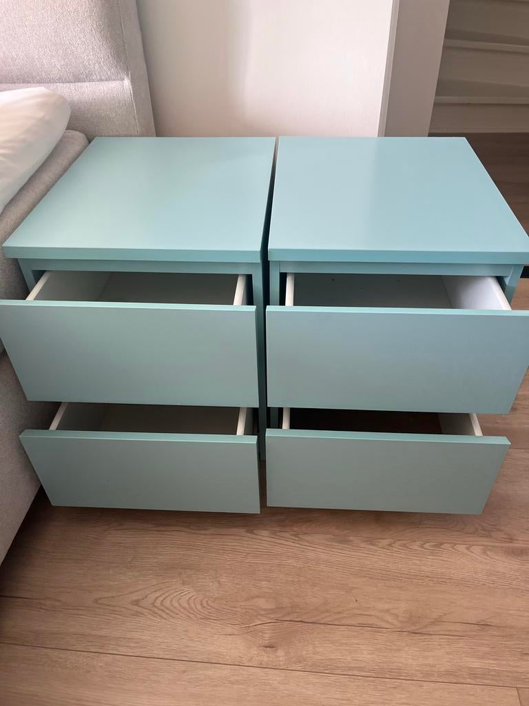 IKEA MALM Nachtkastje - Set van 2 in lichtblauw, Huis en Inrichting, Ophalen, Gebruikt, Minder dan 45 cm, 55 tot 70 cm