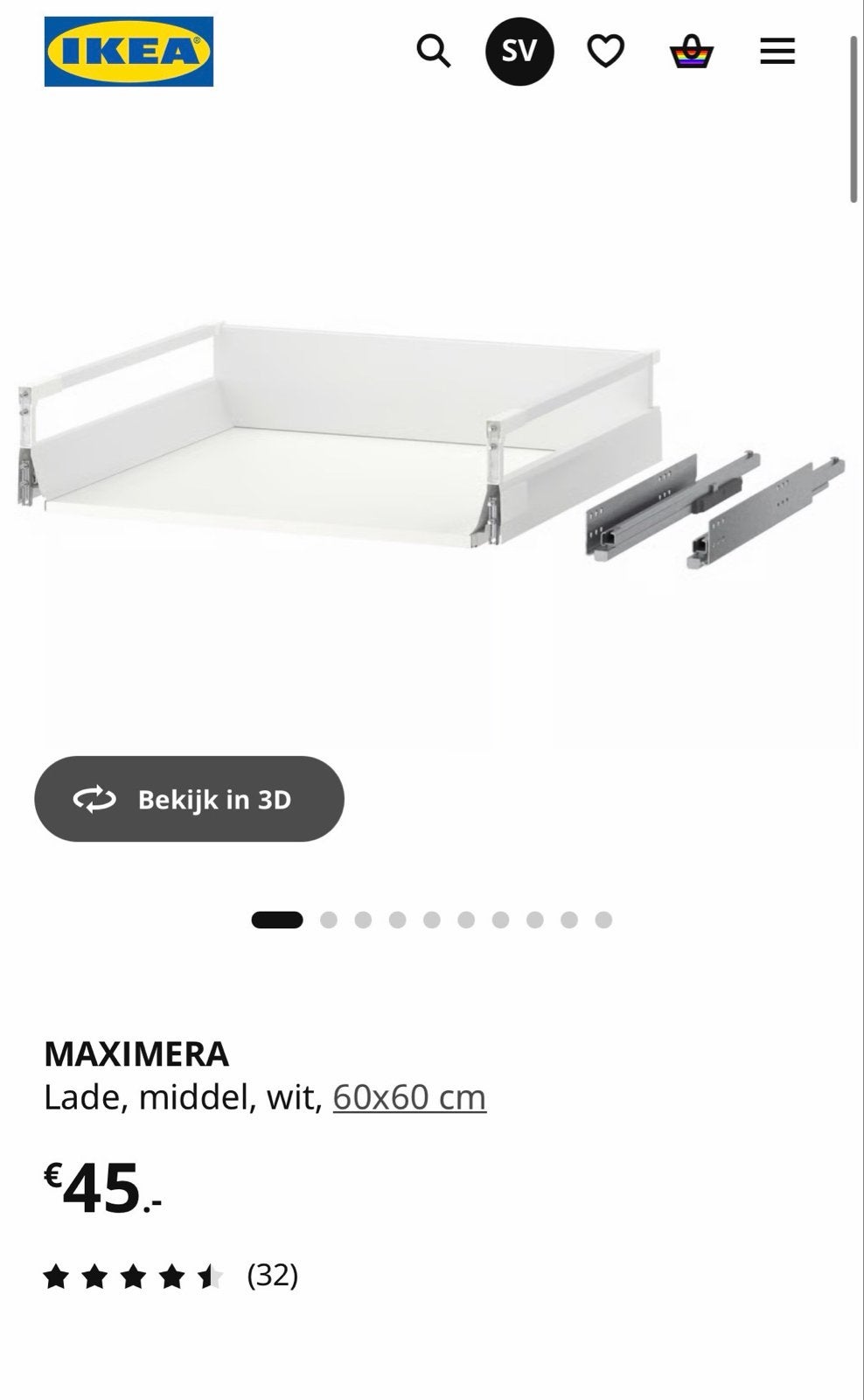 IKEA MAXIMERA Lade, middel, wit, 60x60 cm, Huis en Inrichting, Kasten | Ladekasten, 50 tot 100 cm, Zo goed als nieuw, Minder dan 100 cm