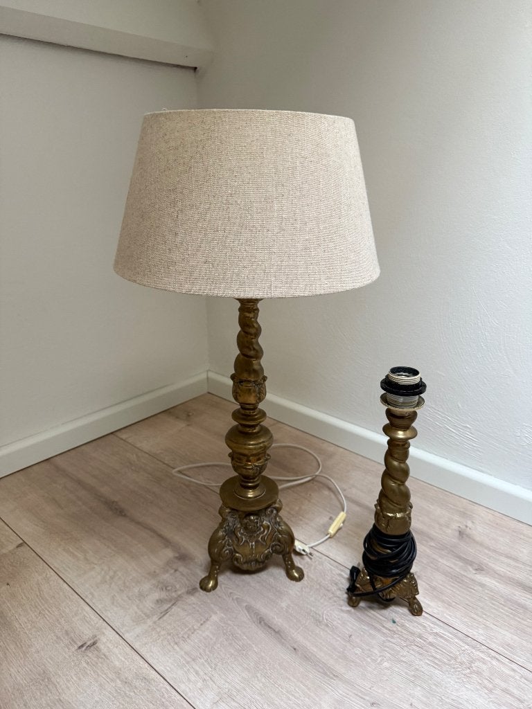 Antieke bronzen lampen met beige kap, Antiek en Kunst, Ophalen