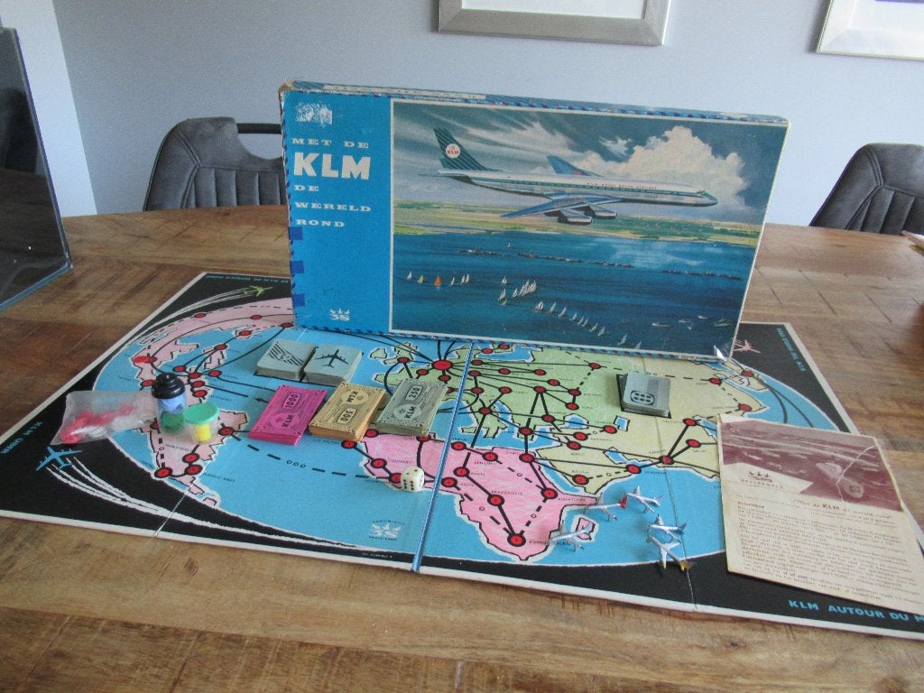 Met de KLM de wereld. Vintage Spel van rond 1962 (3S Shell), Hobby en Vrije tijd, Gezelschapsspellen | Bordspellen, Ophalen of Verzenden