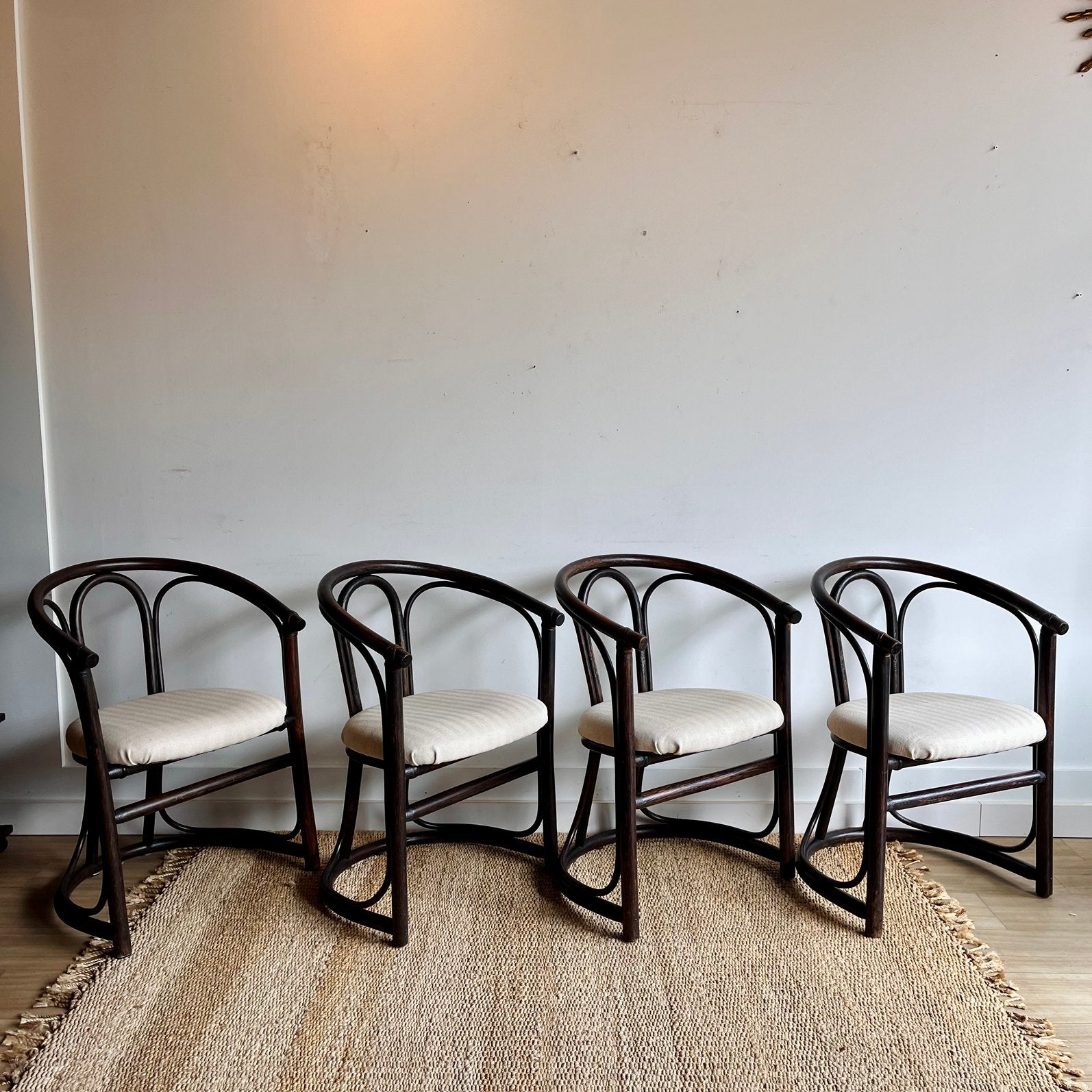 4 Vintage Rotan / Bamboe Kuipstoelen, Rohe Noordwolde, Huis en Inrichting, Bruin, _, _, Zo goed als nieuw