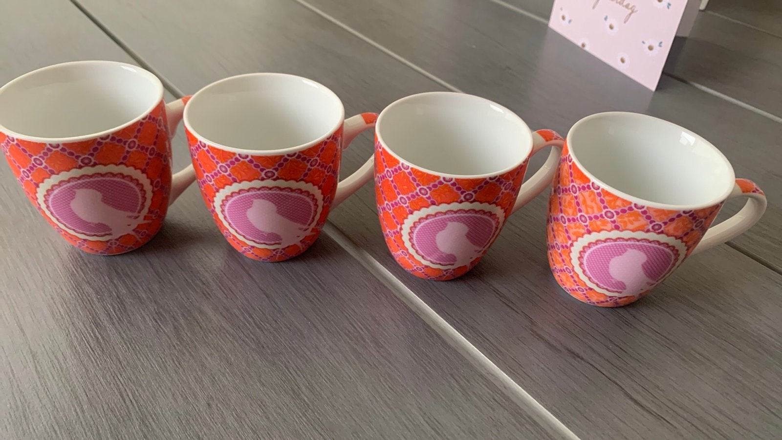 Set van 4 Pip Studio mokken met vogelmotief als nieuw, Pip Studio, Zo goed als nieuw, Modern, Porselein