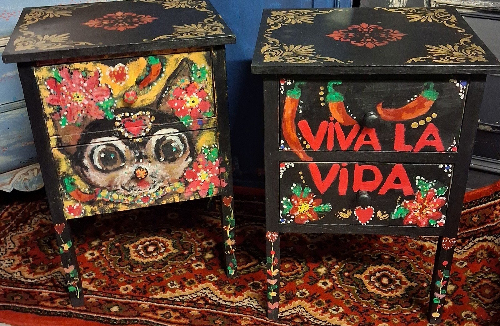 Folk art /Mexicaans/Handgeschilderd/Nachtkastje/Kastje, Ophalen