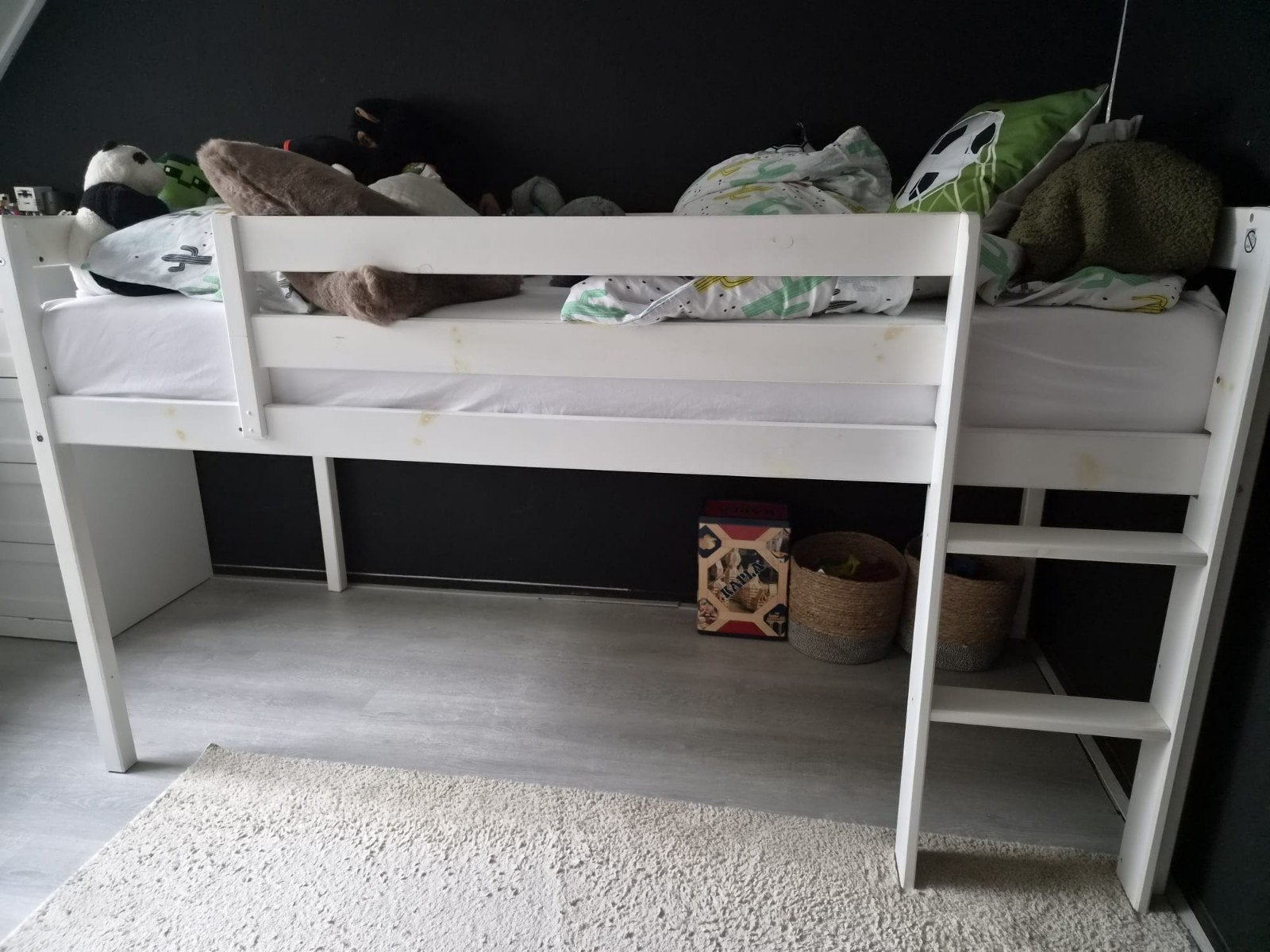Halfhoogslaper 90x200 met glijbaan en speelhuisje, Gebruikt, 90 cm, Eenpersoons, Minder dan 160 cm
