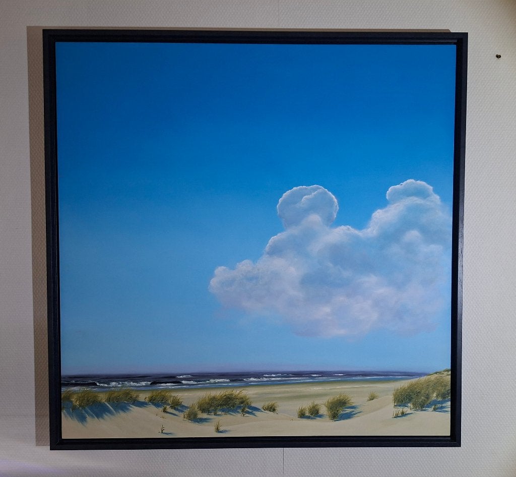 Schilderij zeegezicht olieverf 80x80cm, Ophalen, Realistisch, Bijzondere lijst, Olieverf