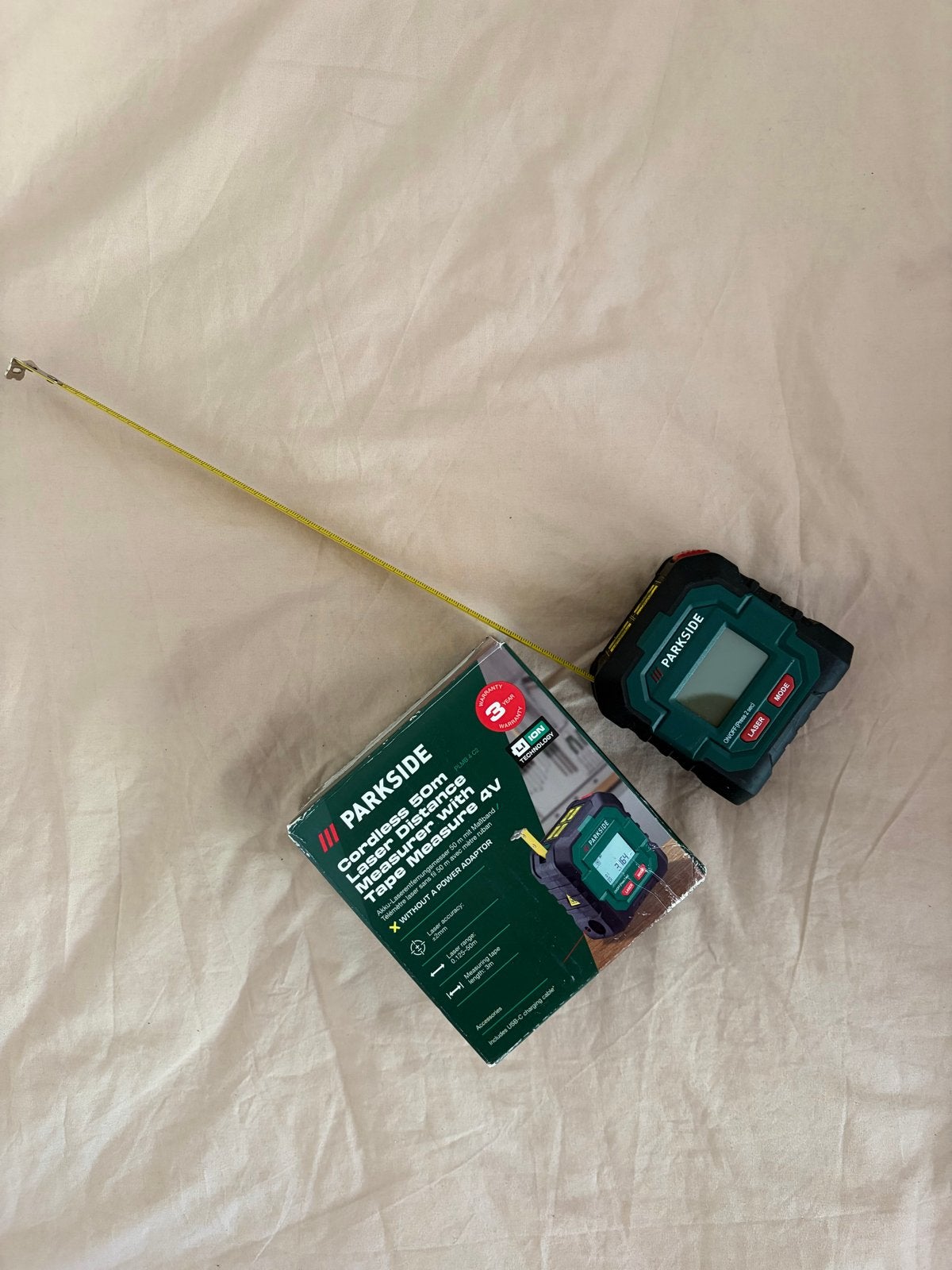 Parkside Laser Afstandsmeter met Rolmaat 50m, Ophalen of Verzenden, Nieuw, Afstand
