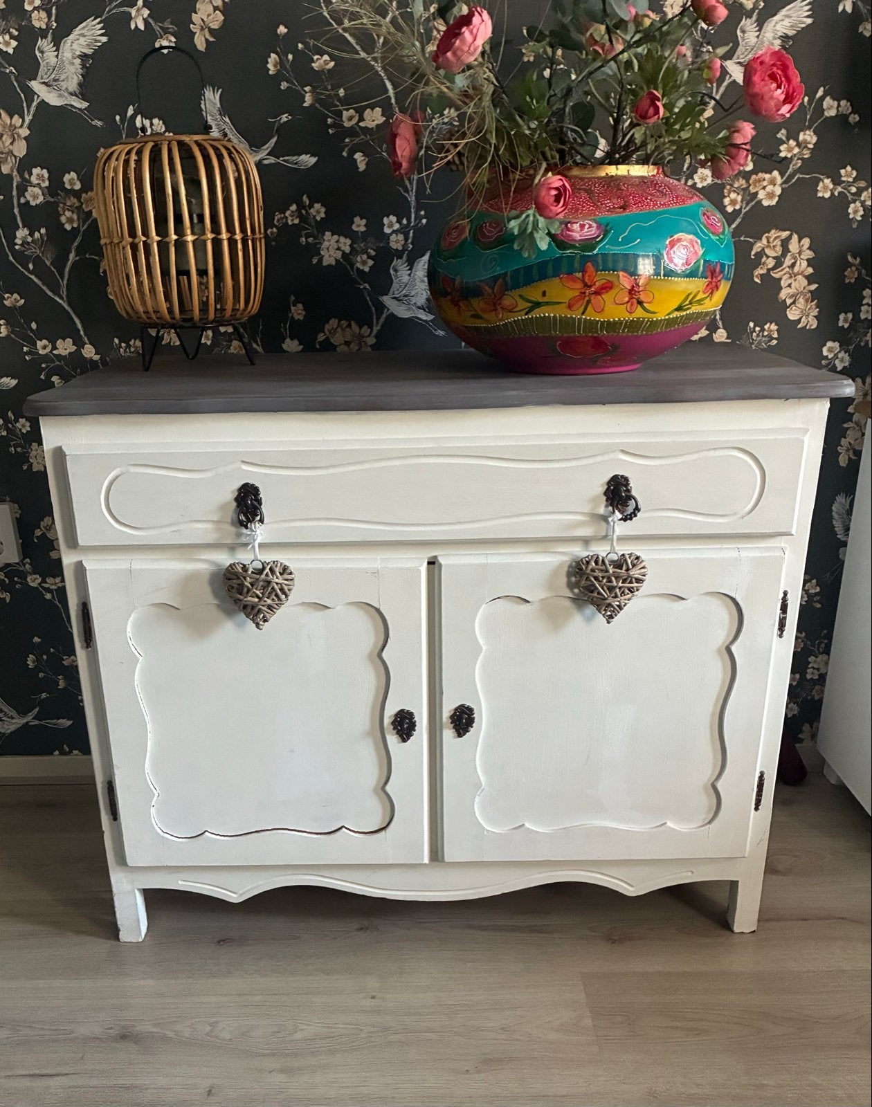 Leuk wit / grijs dressoir commode kastje met lade en deuren, Ophalen, Gebruikt, 50 tot 100 cm, Met lade(s)