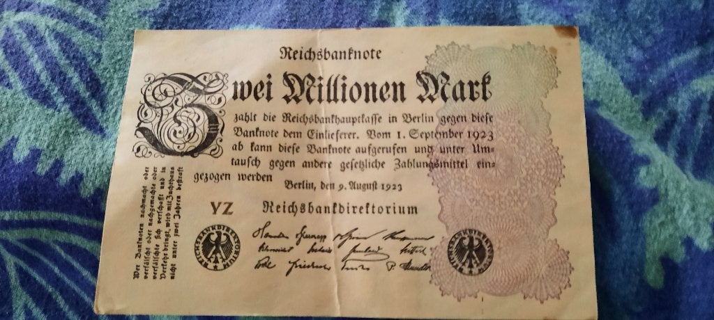 reichsbanknote zwei millionen mark 9 august 1923 berlin, Postzegels en Munten, Bankbiljetten | Europa | Niet-Eurobiljetten, Ophalen of Verzenden