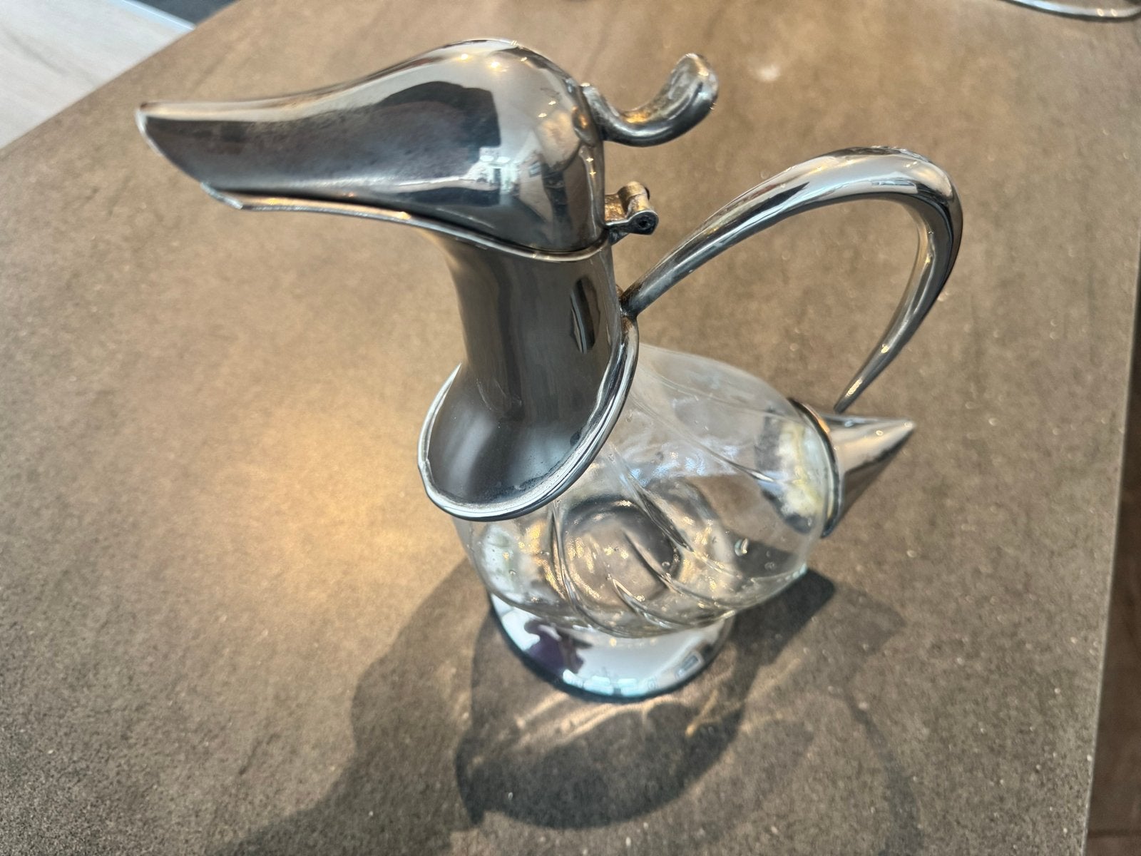 Chique Verzilverde Decanteer Karaf - Eend Design, Ophalen of Verzenden, Zilver