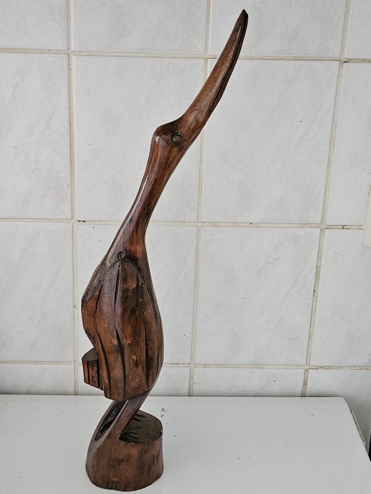 Houten vogel sculptuur - 51 cm hoog, Ophalen, 50 - 100 cm, Handgemaakt, Beeld