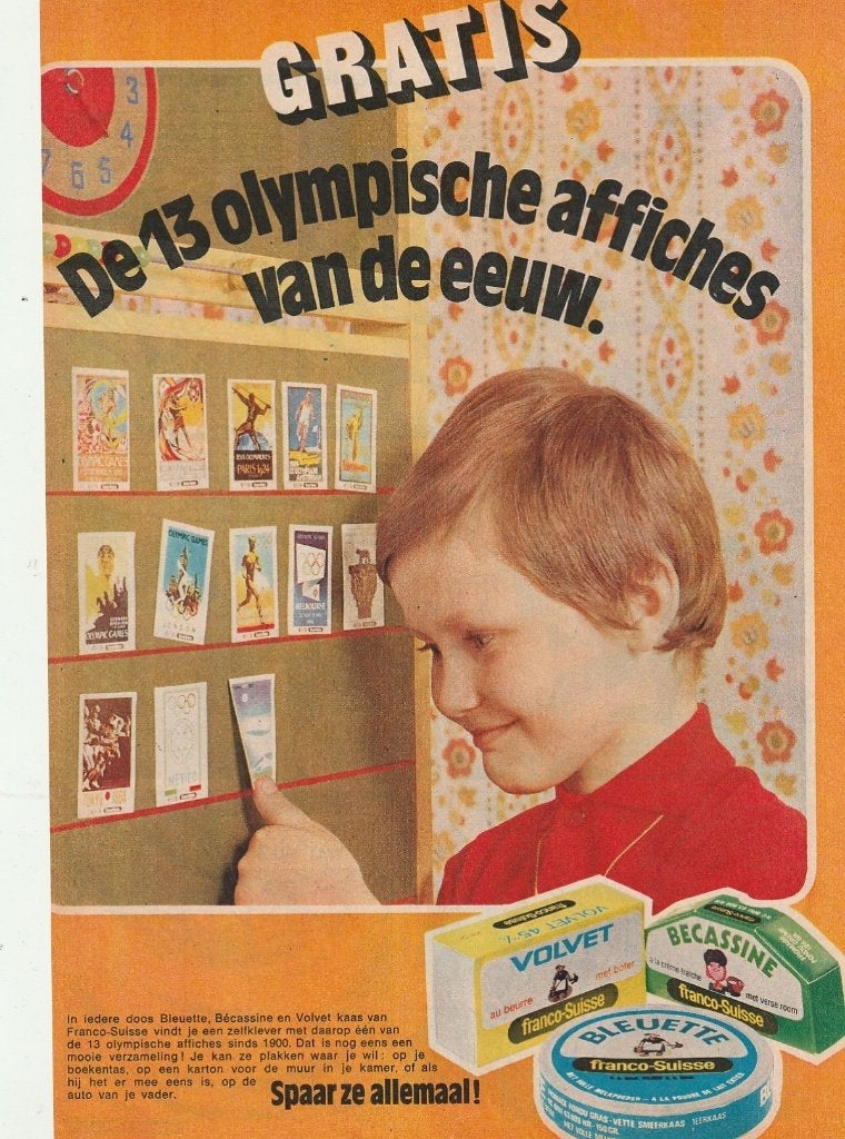retro reclame 1971 Franco-Suisse jongetje Olympische plaatje, Verzenden, Overige typen
