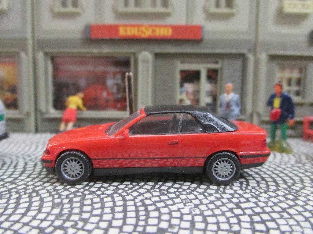 BMW E36 3-Serie Cabriolet - Herpa rood, Ophalen of Verzenden, Zo goed als nieuw, Auto, Herpa